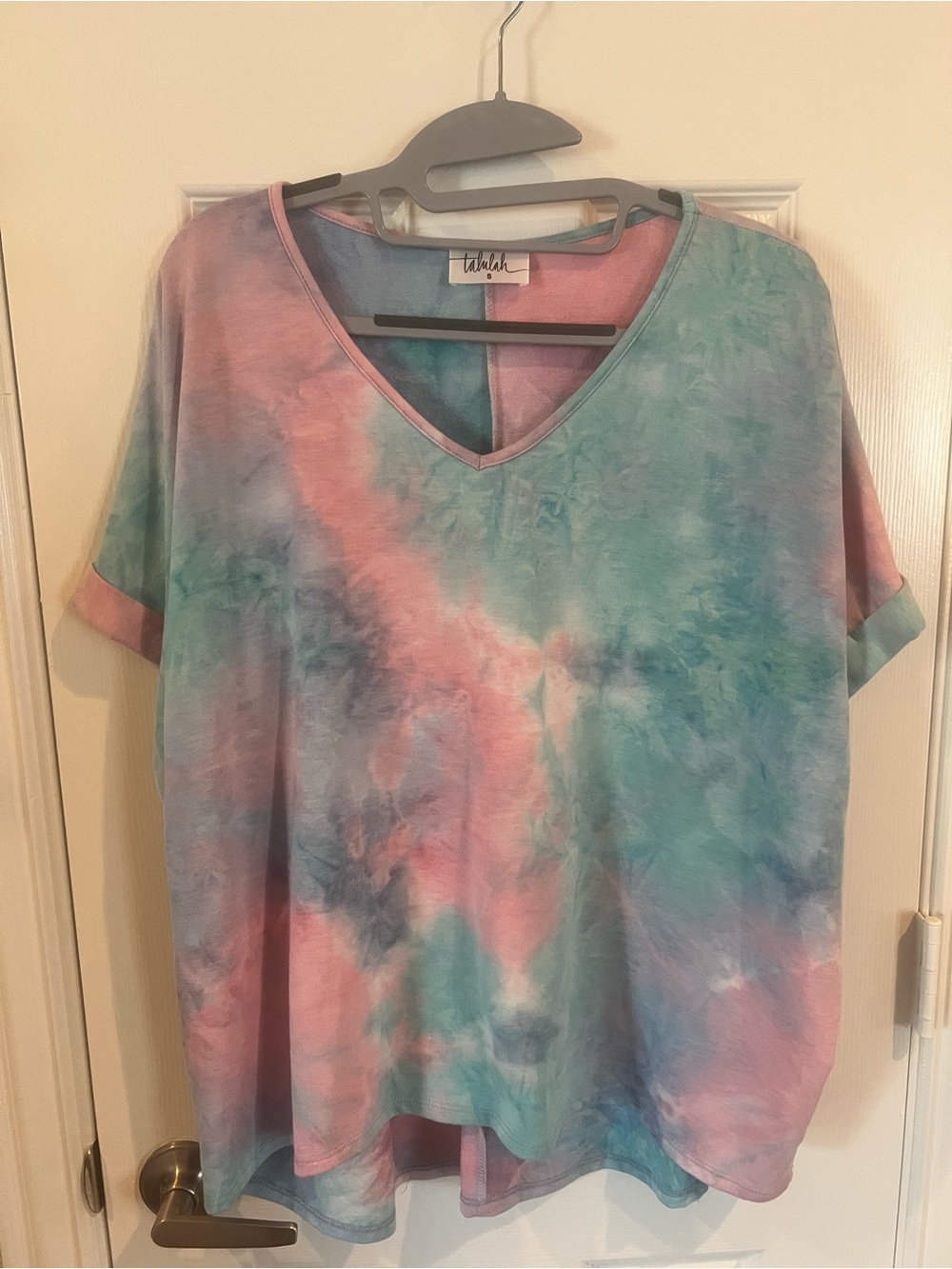 TALULAH Pastel Tie-Dye V-Neck Tunic - Pink & Teal